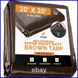 20' x 20' Super Heavy Duty 16 Mil Brown Poly Tarp cover Thick Waterproof