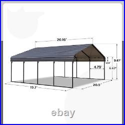 20x20 Ft Heavy Duty Carport Gazebo – Steel Frame, Waterproof Gray Canopy By PHI VILLA