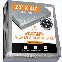20' x 40' Heavy Duty Silver/Black Poly Tarp 10 mil Cover Tent RV Boat Tarpaulin