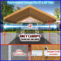 20'x12' Outdoor Carport Replacement Canopy Car Boat Shelter Top Cover w Bungees