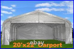 20'x20' 20'x22' Heavy Duty Carport Shelter Canopy Grey/White Two Sizes