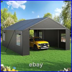 20'x20' Outdoor Black Carport Heavy Duty Canopy Shed Portable Garage Party Tent