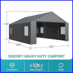 20'x20' Outdoor Black Carport Heavy Duty Canopy Shed Portable Garage Party Tent