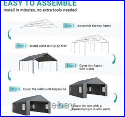 20'x20' Outdoor Black Carport Heavy Duty Canopy Shed Portable Garage Party Tent