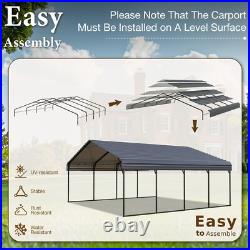 20x20ft Carport with Galvanized Steel Roof Sturdy Metal Carport for Cars, Boats