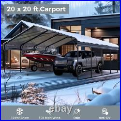 20x20ft Carport with Galvanized Steel Roof Sturdy Metal Carport for Cars, Boats