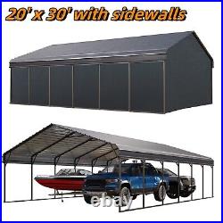 20x30' Outdoor Carport Heavy Duty Canopy Metal Car Shelter Garage with Sidewalls