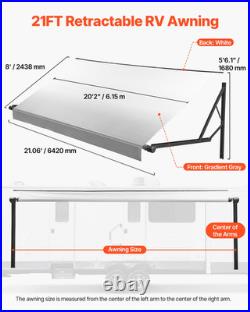21FT Motorized RV Awning Electric Retractable Waterproof Camper Gray Kit