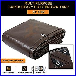 24 x 36 Super Heavy Duty 16 Mil Brown Poly Tarp Cover- Thick Waterproof