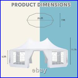 26x19ft Party Tent, White Wedding, Decagonal Heavy Duty Canopy with 8 ...