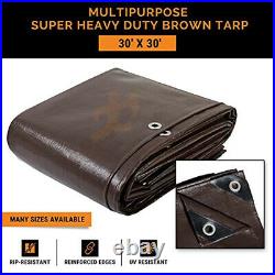 30' x 30' Super Heavy Duty 16 Mil Brown Poly Tarp Cover Thick Waterproof