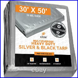 30 x 50 Heavy Duty Silver/Black Poly Tarp 10 mil Cover Tent RV Boat Tarpaulin