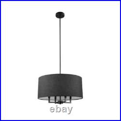 4-Light Matte Black Chandelier Ceiling Light with Black Fabric Shade