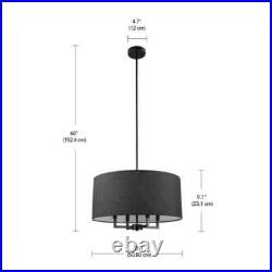 4-Light Matte Black Chandelier Ceiling Light with Black Fabric Shade