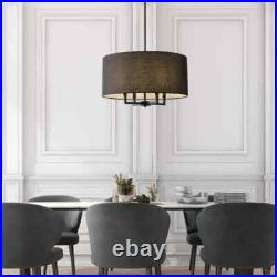 4-Light Matte Black Chandelier Ceiling Light with Black Fabric Shade