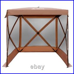 4-Sided Tent Pop Up Tent Canopy Square Camping Gazebo(4-6 Persons), Brown