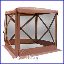 4-Sided Tent Pop Up Tent Canopy Square Camping Gazebo(4-6 Persons), Brown
