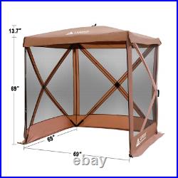 4-Sided Tent Pop Up Tent Canopy Square Camping Gazebo(4-6 Persons), Brown
