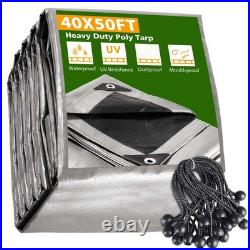 40x50 Ft 10 Mil Poly Tarp Protective Cover Ball Bungee Kit Tarpaulin Outdoor