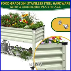 48 In. L X 25 In. W X 34 In. H Light Green Galvanized Steel Raised Garden Bed With