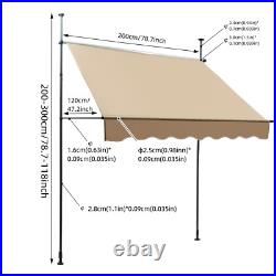 6.5-10ft Height Adjustable Patio Awning Retractable Awning Sunshade Shelter