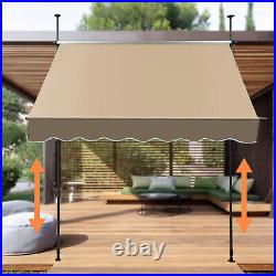 6.5-10ft Height Adjustable Patio Awning Retractable Awning Sunshade Shelter