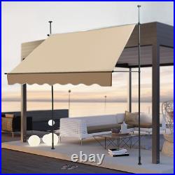 6.5-10ft Height Adjustable Patio Awning Retractable Awning Sunshade Shelter