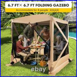6.7 FT x 6.7 FT 4-Panel Pop up Camping Gazebo Quick-Set w / 2 Sunshade Cloths 6.7 FT x 6.7 FT 4-Panel Pop up Camping Gazebo Quick-Set w / 2 Sunshade Cloths