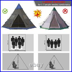 6-7 Person Large Family Party Camping Tent Carrying Bag Mesh Window Metal Teepee
