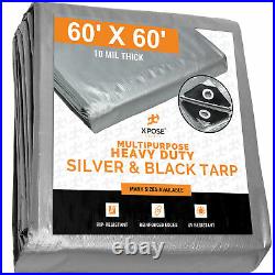 60' x 60' Heavy Duty Silver/Black Poly Tarp 10 Mil Cover Tent RV Boat Tarpaulin