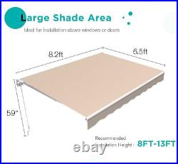8.2'X6.5' Manual Retractable Awning Sun Shade Patio Canopy Cover Multi-Color