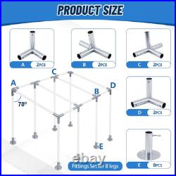 8-Leg Lean-to Canopy Fittings for under 1-3/8 Pipes, 16 Pcs Lean to Carport Fra