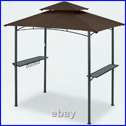 8 x 5 Grill Gazebo Outdoor BBQ Gazebo Canopy with 2 LED Lights  Brown