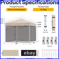 8'x 8' Pop up Canopy Tent with Mesh Netting, 2 Zipper Doors, and Roller Bag