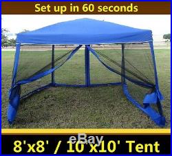 8'x8'/10'x10' Pop Up Canopy Party Tent Gazebo EZ w Net Blue