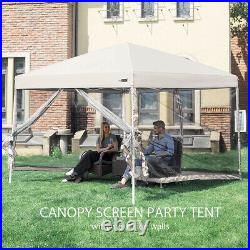 8'x8' EZ Pop Up Canopy Folding Tent Outdoor Party Gazebo with Screen Net 3-Height