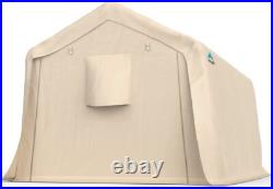 8x14 ft Carport Steel Metal Peak Roof Anti-Snow, Beige