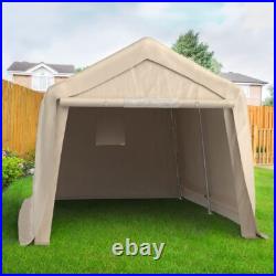 8x14 ft Carport Steel Metal Peak Roof Anti-Snow, Beige