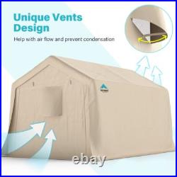 8x14 ft Carport Steel Metal Peak Roof Anti-Snow, Beige
