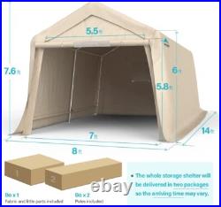 8x14 ft Carport Steel Metal Peak Roof Anti-Snow, Beige