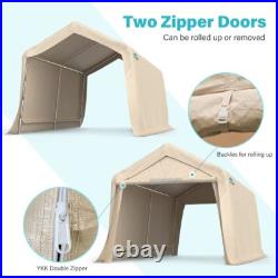 8x14 ft Carport Steel Metal Peak Roof Anti-Snow, Beige