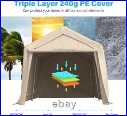 8x14 ft Carport Steel Metal Peak Roof Anti-Snow, Beige