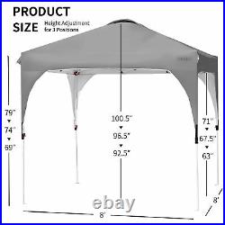 8x8 FT Pop up Canopy Tent Shelter Height Adjustable with Roller Bag Grey