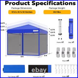8x8ft Easy Pop-Up Canopy Outdoor Screen Tent with Net, 2 Zipper Doors, Roller Bag