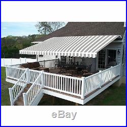 ALEKO Outdoor Grey/White Striped Pattern 12X10ft Retractable Patio Canopy Awning