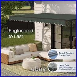 ALEKO Retractable Home Patio 13 x 10 feet Awning Green Canopy Black Frame