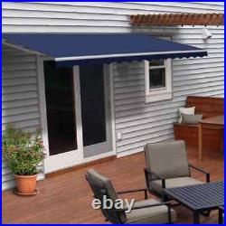ALEKO Retractable Patio Awning 10 X 10 ft. Manual P8 Ft Deck Sunshade Blue Color