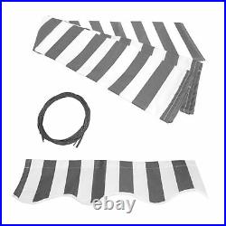 ALEKO Retractable Patio Awning 10'X8' Deck Sunshade Grey/White Stripe Color