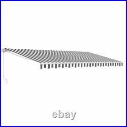 ALEKO Retractable Patio Awning 10'X8' Deck Sunshade Grey/White Stripe Color