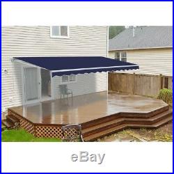 ALEKO Retractable Patio Awning 13 X 10 Ft Deck Sunshade Canopy Blue Color